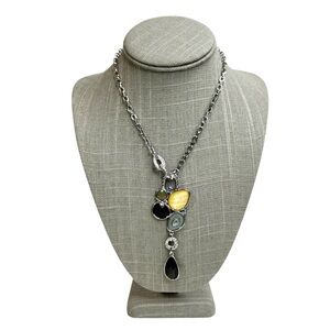 Lia Sophia Azure Multi Stone Colored Silvertone Pendant Y Drop Necklace